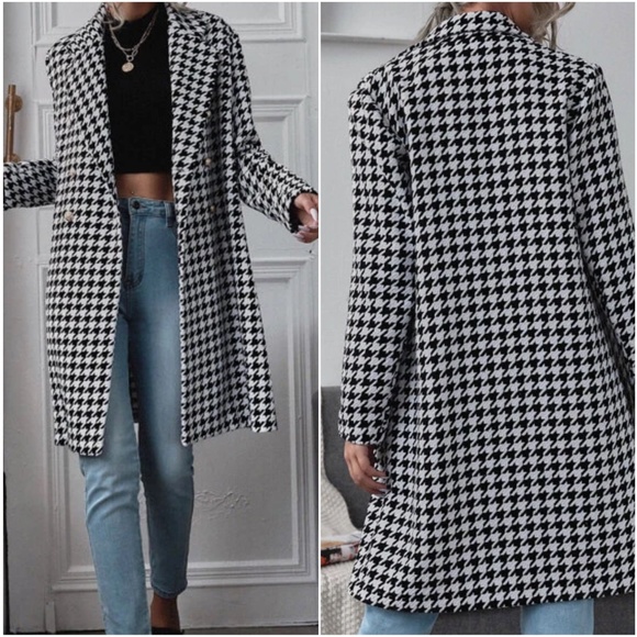 Classic Houndstooth Print Tweed Button Down Jacket - Picture 2 of 2